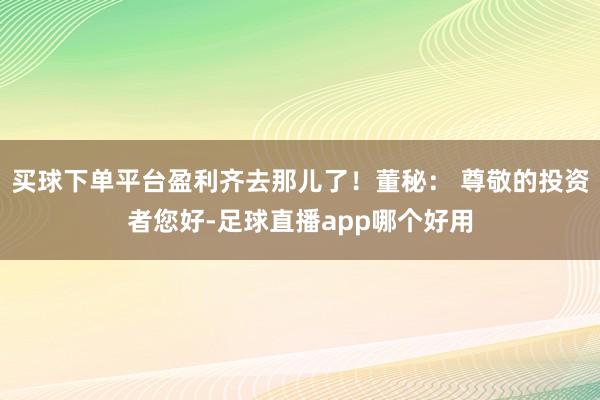 买球下单平台盈利齐去那儿了！董秘： 尊敬的投资者您好-足球直播app哪个好用